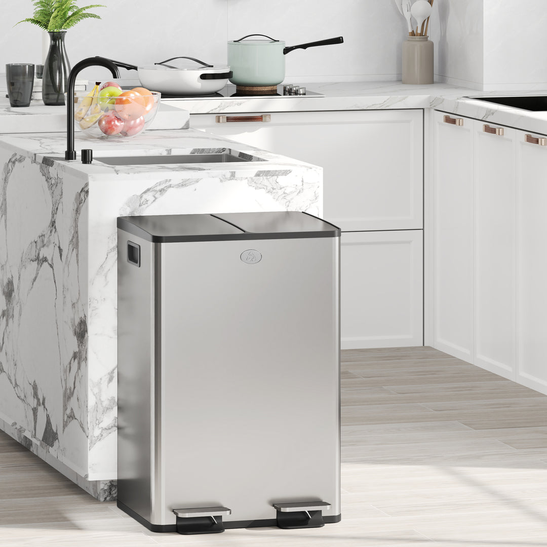 56L Dual Compartment Stainless Steel Bin, with Deodoriser Holders - Si