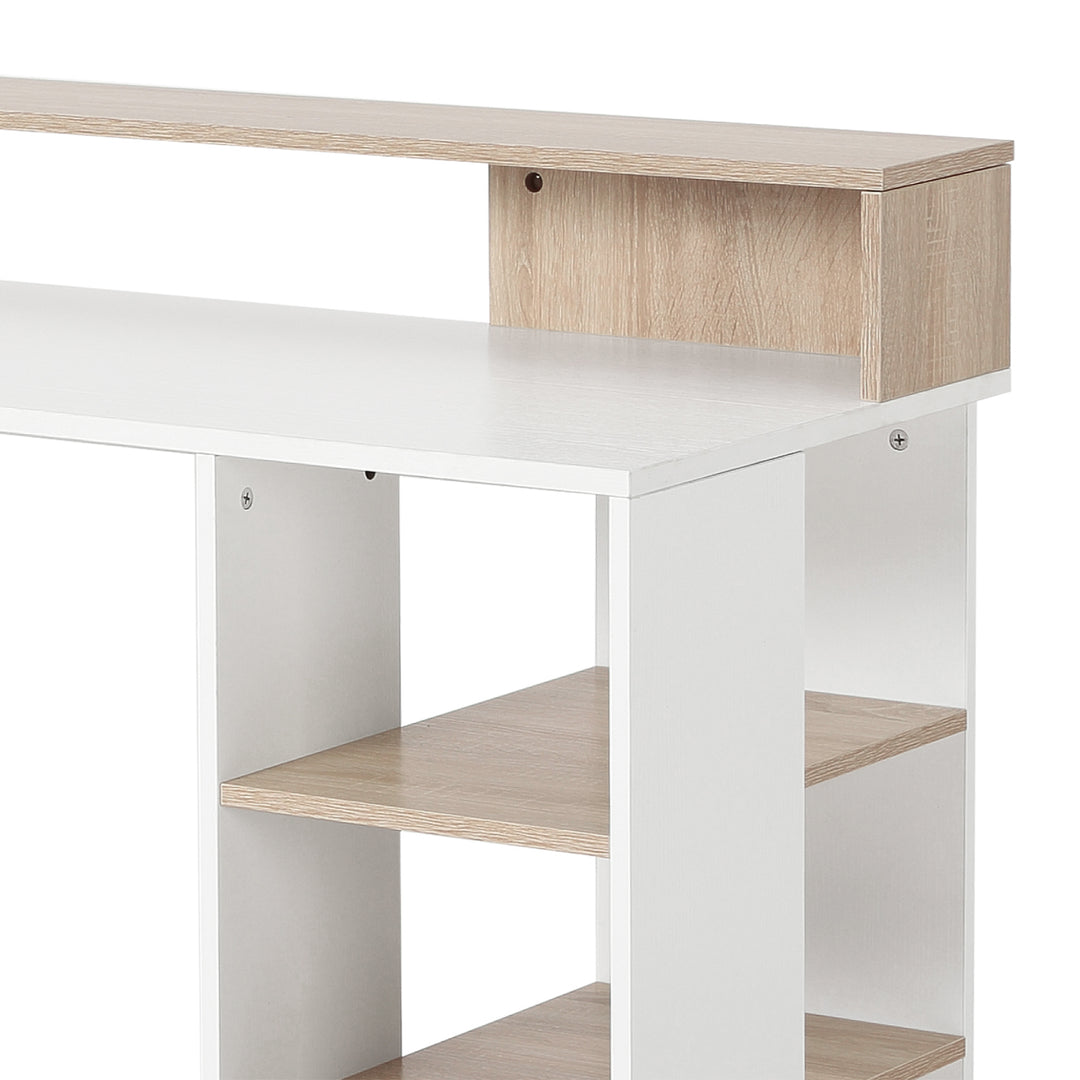 Computer Desk with Drawers and Storage Shelves, Office Desk Writing Table with Printer Stand, Large Workstation for Study Play Work Home Office, 137 x 55 x 92cm, Oak