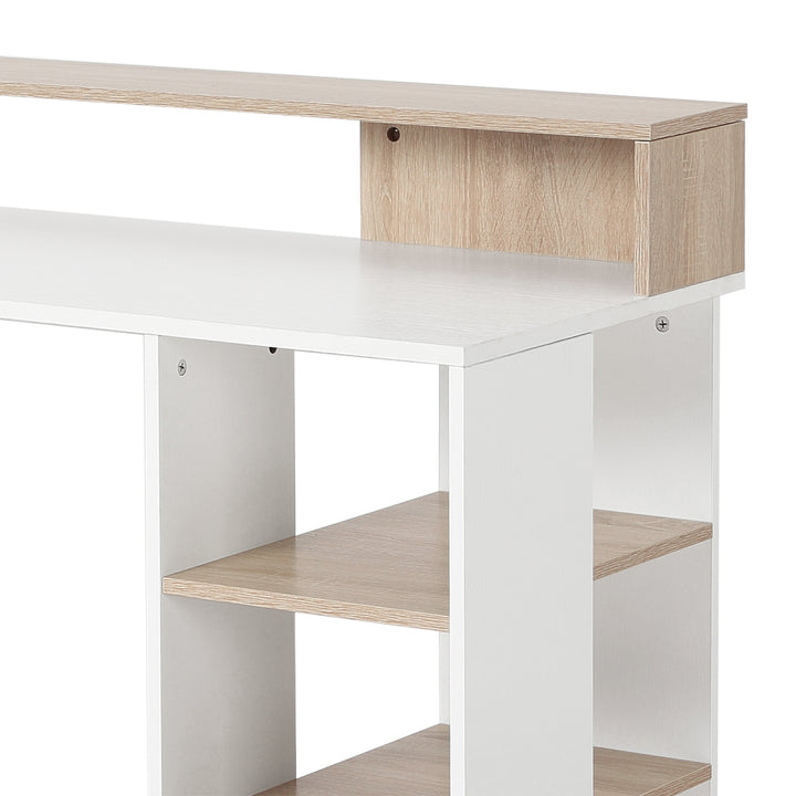 Computer Desk with Drawers and Storage Shelves, Office Desk Writing Table with Printer Stand, Large Workstation for Study Play Work Home Office, 137 x 55 x 92cm, Oak