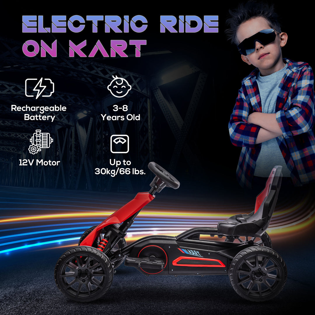 HOMCOM 12V Electric Go Kart for Kids, Ride-On Racing Go Kart w/ Forward Reversing, Rechargeable Battery, 2 Speeds, for Kids Aged 3-8, Red