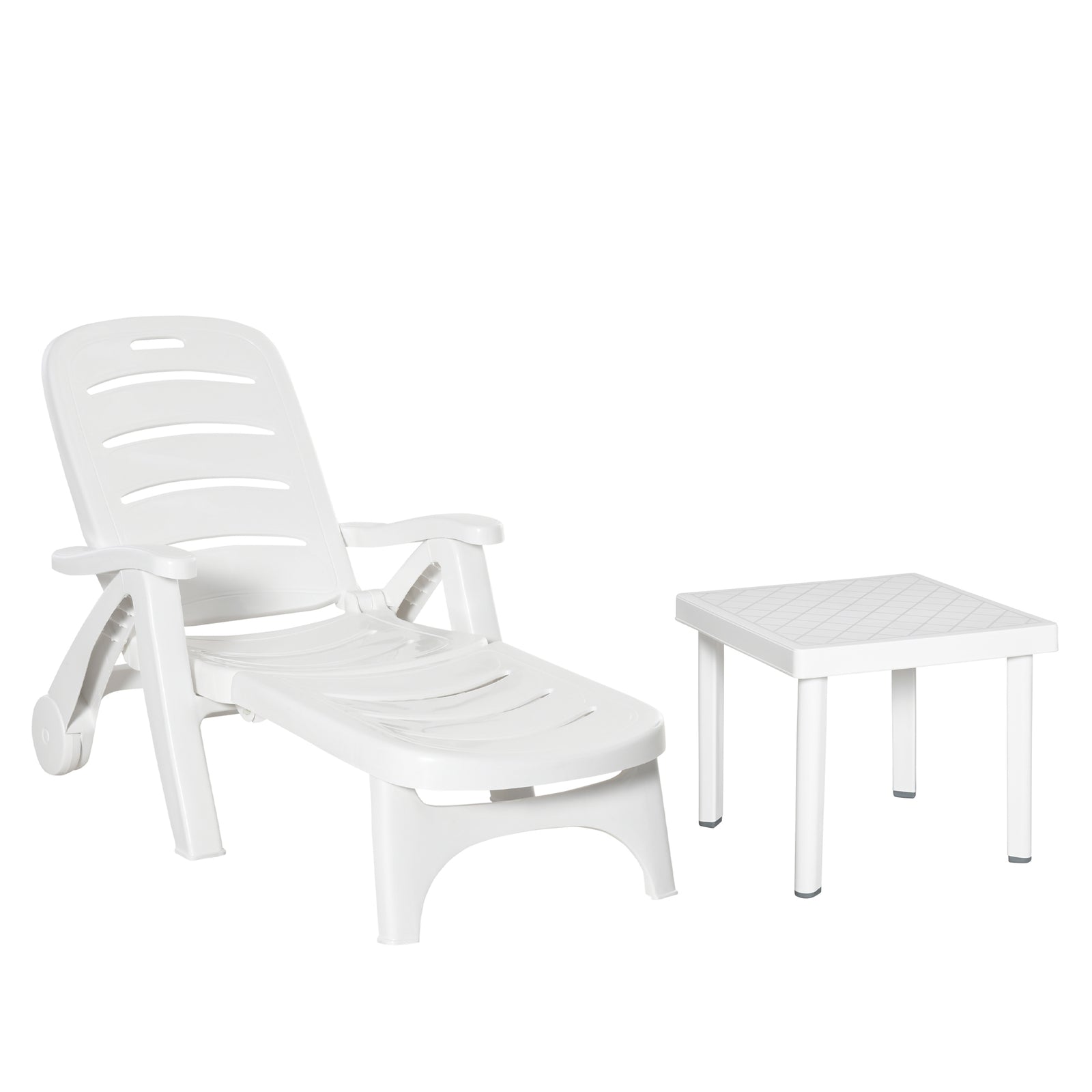 2pcs Garden Furniture Set Outdoor Furniture Set Dining Table, 1 Lounge Chair and 1 Garden Side Table White