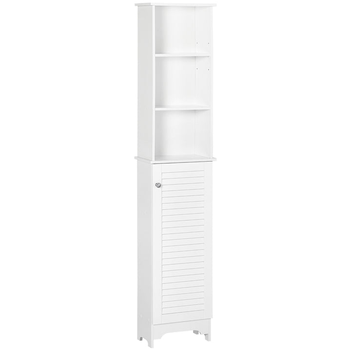 MCL Tall Bathroom Cabinet, Freestanding Slim Bathroom Storage Unit with Adjustable Shelves and Shutter Door, Floor Storage Cupboard with 6 Shelves, 165H x 34W x 20D cm, White