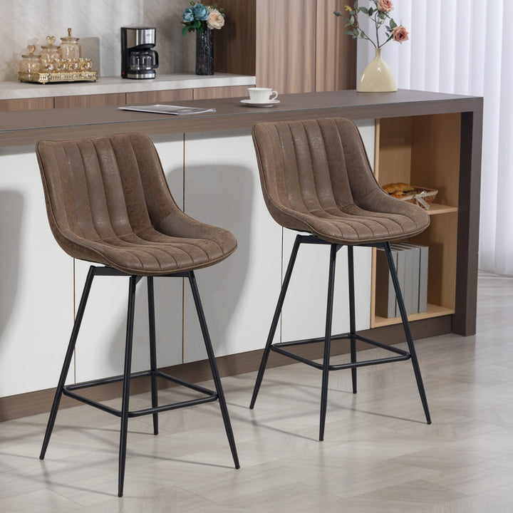 Set of 2 PU Leather Swivel Bar Stools