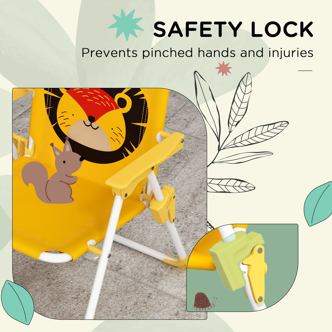 Kids Picnic Table and Chair Set, Lion Themed Outdoor Garden Furniture w/ Foldable Chairs, Adjustable Parasol - Yellow