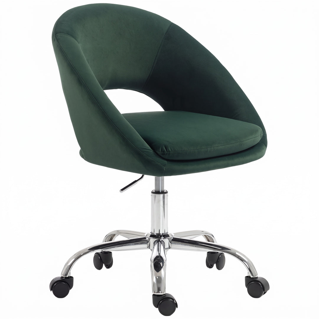 Velvet Desk Chair, Modern Office Chair with Height-Adjustable - Dark Green