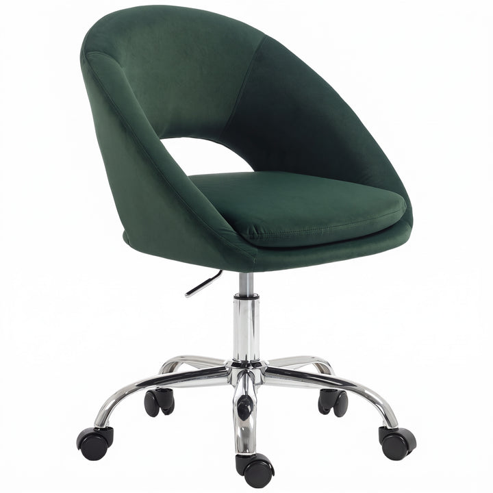 Velvet Desk Chair, Modern Office Chair with Height-Adjustable - Dark Green