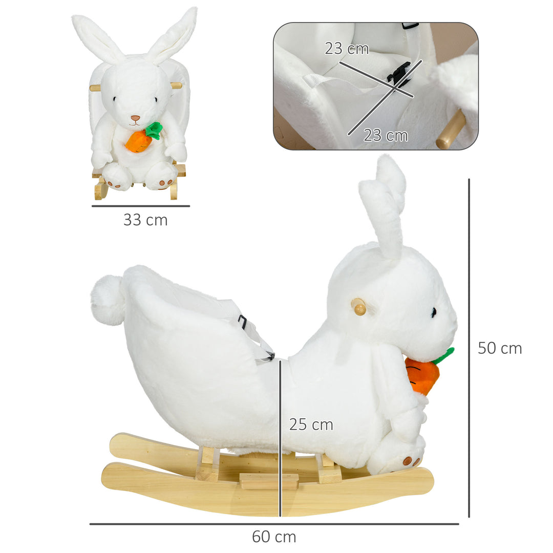 Kids Rabbit-Shaped Rocking Horse, with Safety Belt, Realistic Sounds, for Ages 18-36 Months - White