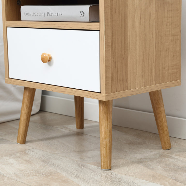 Bedside Table, Bedside Cabinet with Drawer and Shelf, Modern Nightstand, End Table for Living Room, Bedroom, Set of 2, Natural
