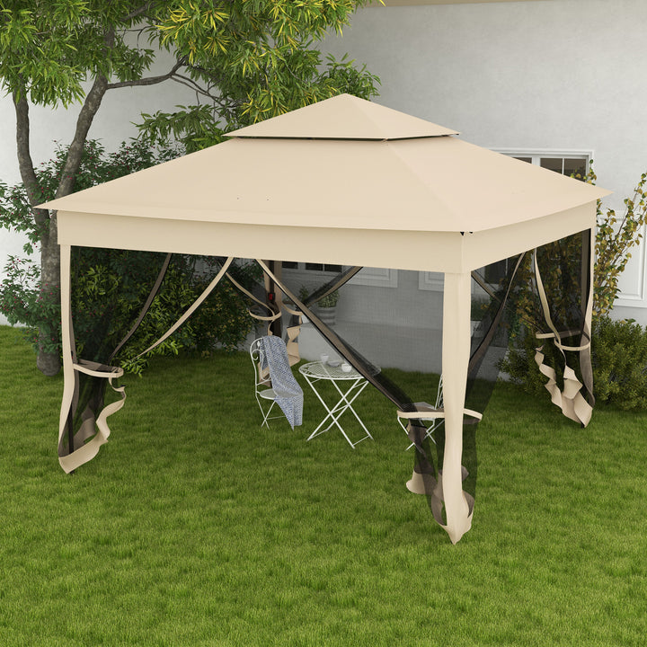 Outsunny 3 x 3(m) Pop Up Gazebo, Double-roof Garden Tent with Netting and Carry Bag, Party Event Shelter for Outdoor Patio, Cream White | Aosom UK