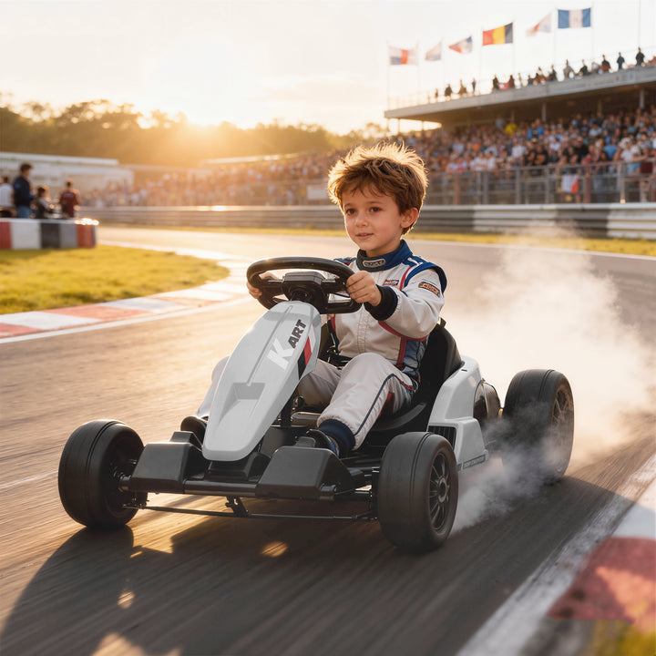 24V Electric Go Kart, Drift Kart with Adjustable Seat, Slow Start, 5-Point Harness, Music, Horn, for 6-12 Years