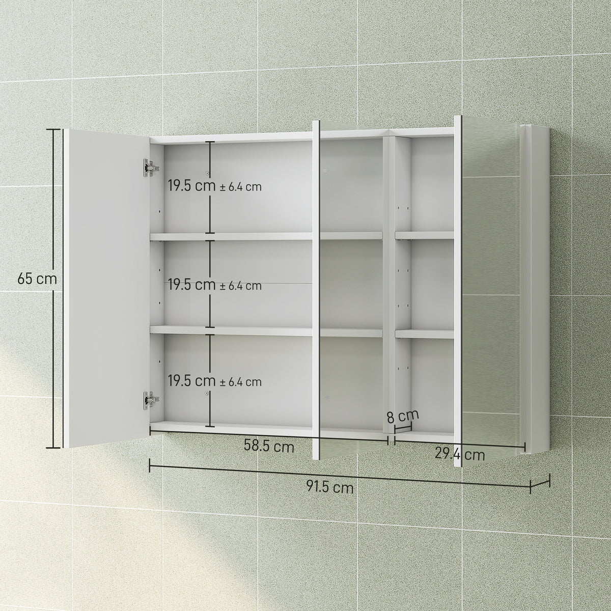 Three-Mirror Bathroom Storage Cabinet - White