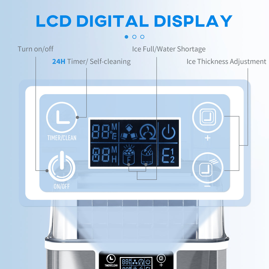 3.2L Compact Ice Machine, with LCD Screen and Accessories - Silver-Tone