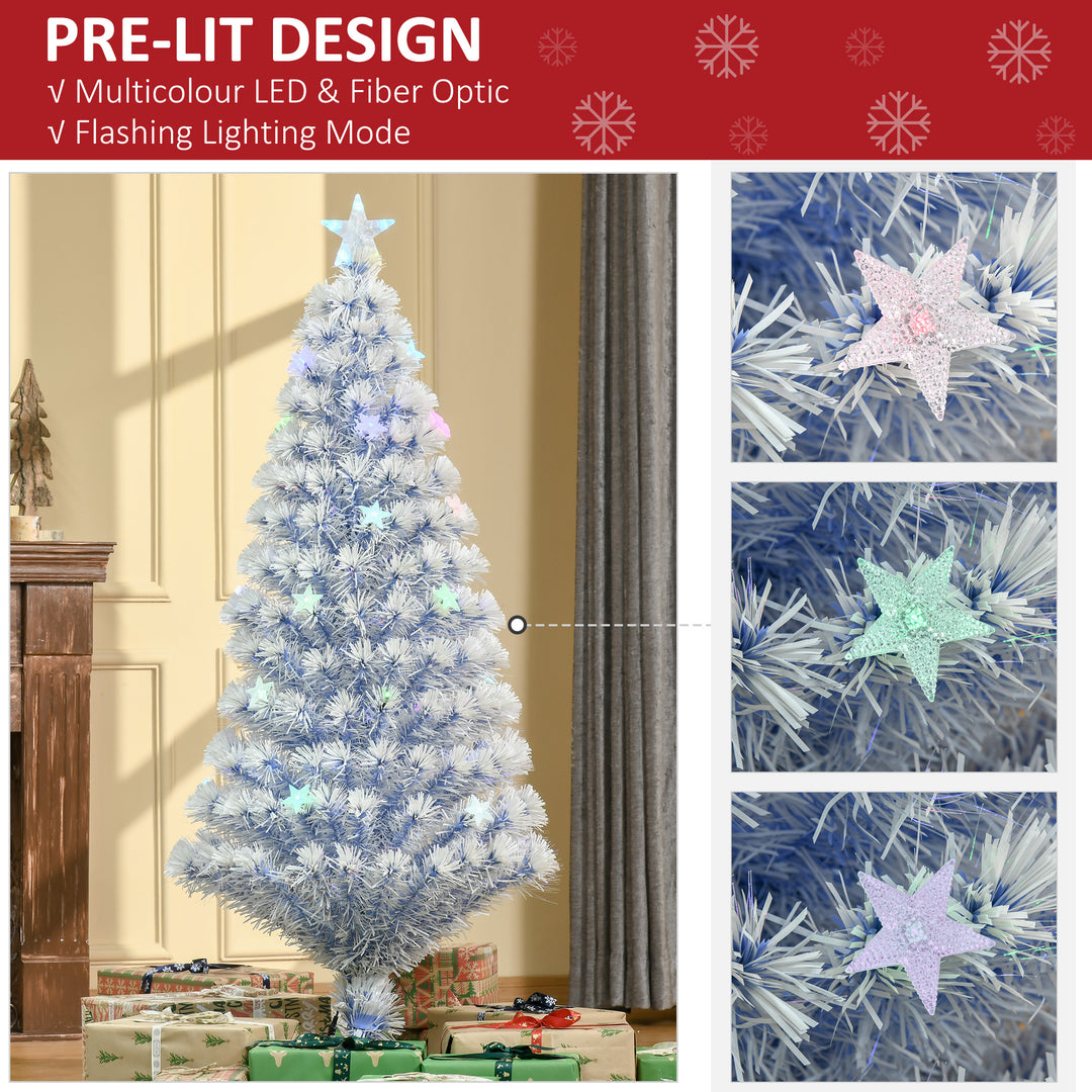 HOMCOM Artificial Fibre Optic Christmas Tree Seasonal Decoration w/ 20 LED Lights Pre-Lit Easy Store White Blue 5FT | Aosom UK