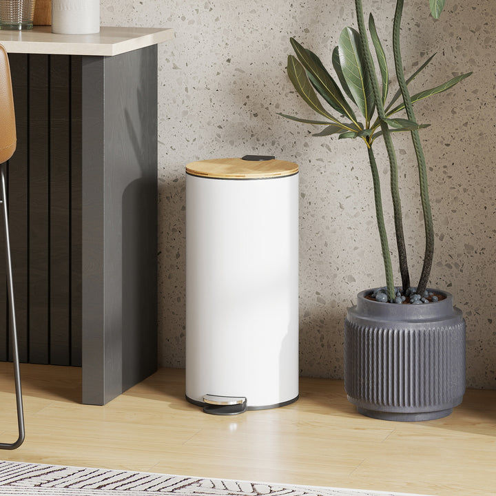 Kitchen Bin, 30 Litre Pedal Rubbish Bin with Removable Bucket, White a