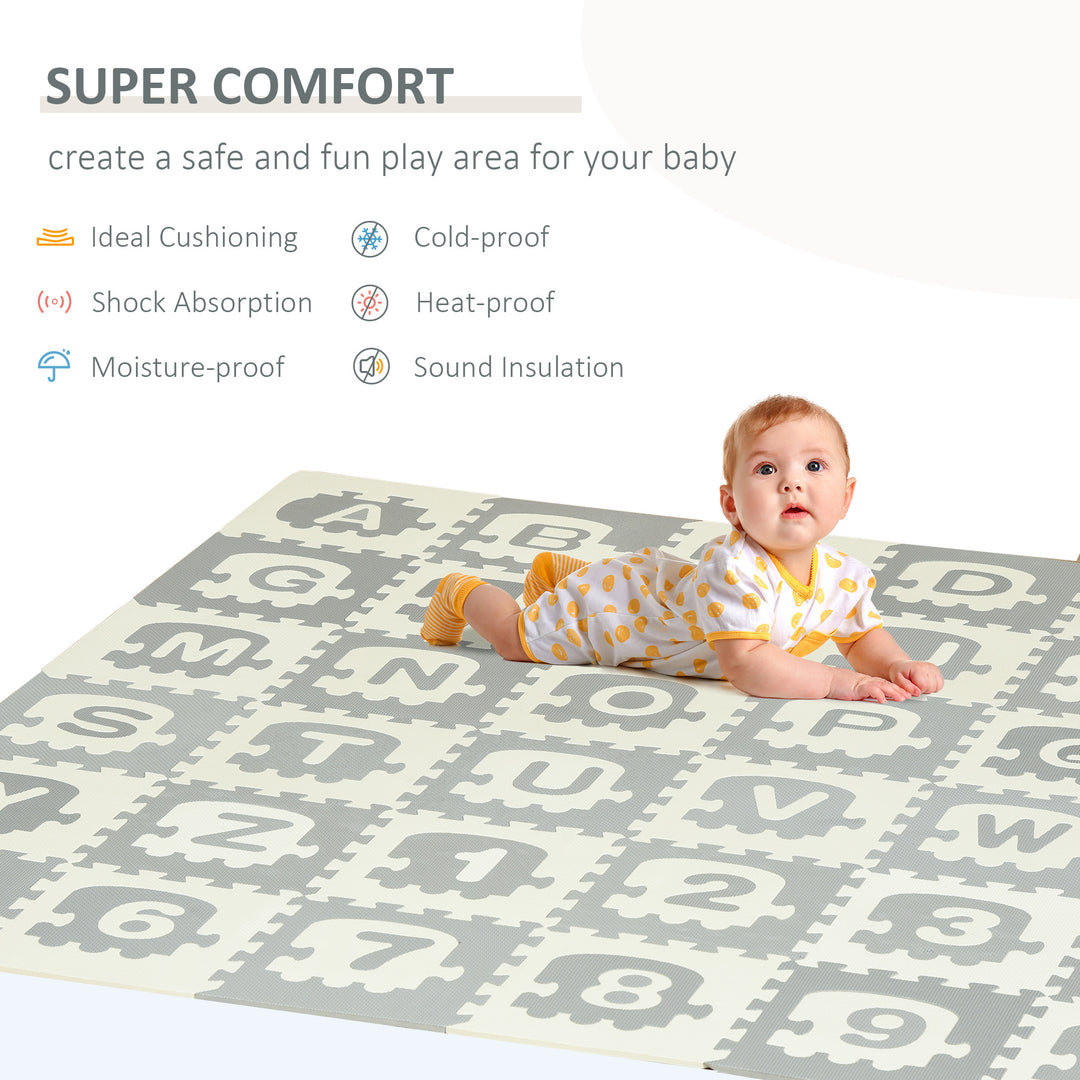 36Pcs Foldable Baby Foam Play Mat for Kids EVA Soft Jigsaw Floor Tiles Toddler Educational with Alphabet and Numbers Anti-Slip Crawling Learning 31.5 x 31.5