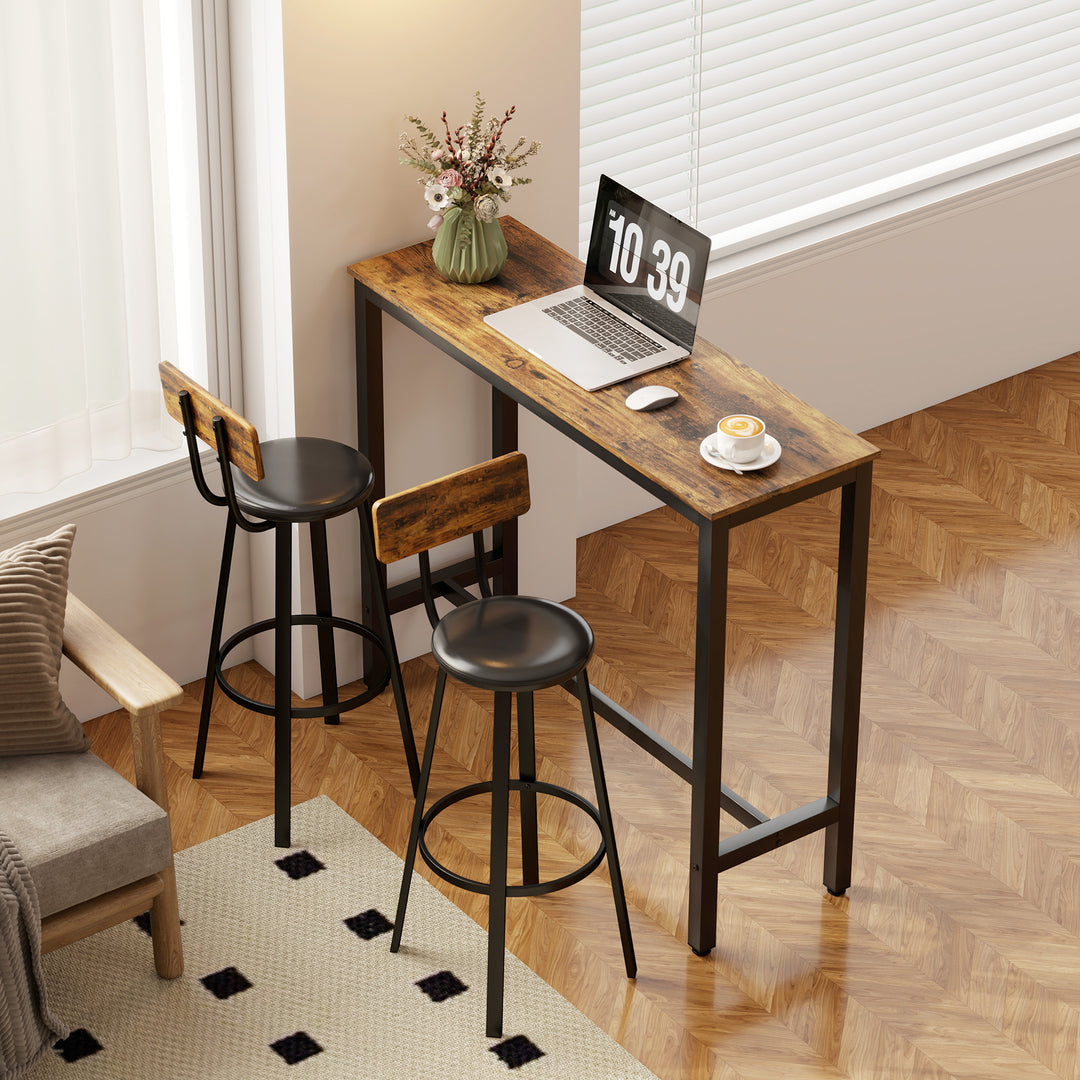 MCL Upholstered Bar Stools Set of 2 with Backrest and Footrest - Rustic Brown and Black