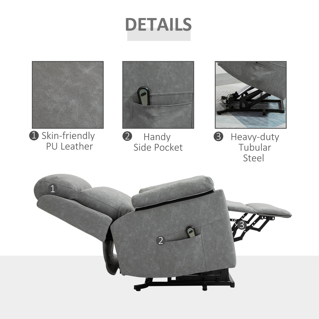 Faux Leather 70° Electric Riser Recliner Chair - Grey