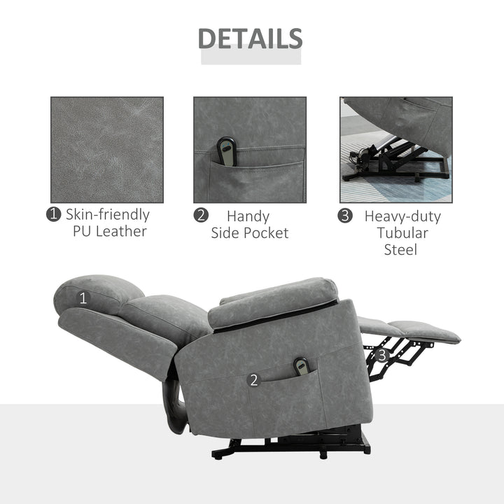 Faux Leather 70° Electric Riser Recliner Chair - Grey