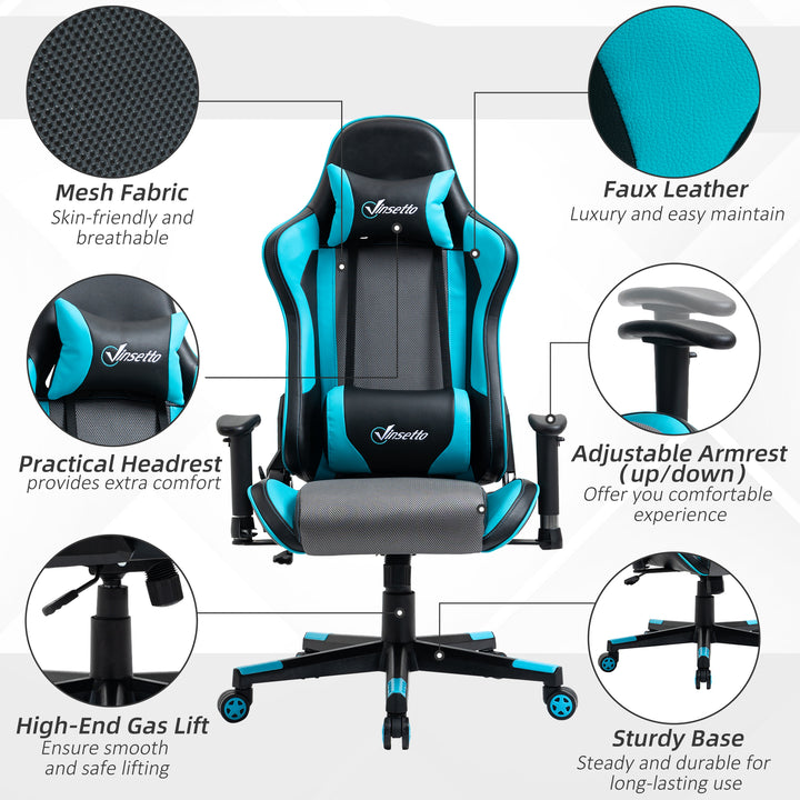 Vinsetto Gaming Chair Racing Style Ergonomic Office Chair High Back Computer Desk Chair Adjustable Height Swivel Recliner with Headrest Sky Blue