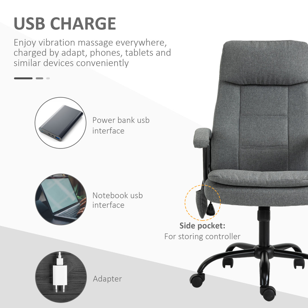 Office Chair, Linen Fabric Desk Chair with 2 Point Massage in Lumbar, Adjustable Height, Rolling Wheels, Grey