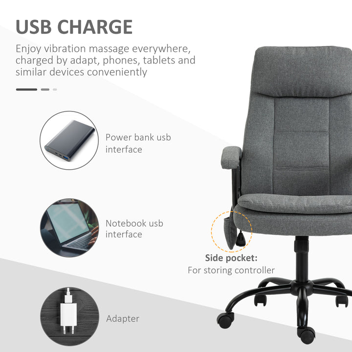 Office Chair, Linen Fabric Desk Chair with 2 Point Massage in Lumbar, Adjustable Height, Rolling Wheels, Grey