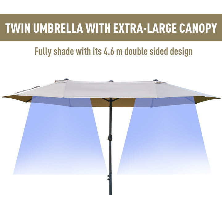 MCL 4.6M Sun Umbrella Canopy Double-sided Crank Sun Shade w/ Cross Base Khaki