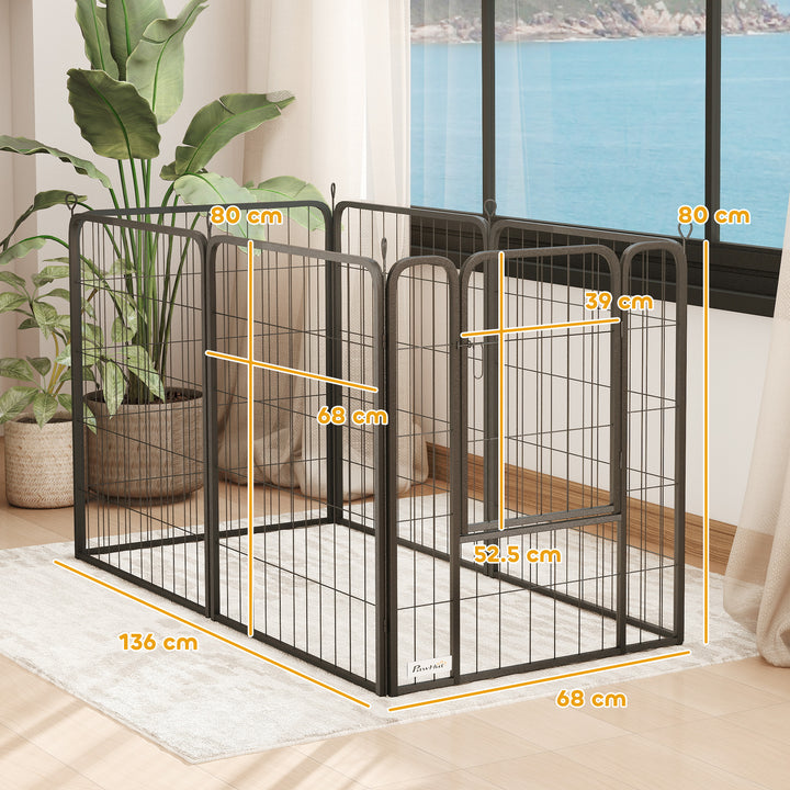 Six-Panel Dog Playpen with Door, for Medium Dogs, Indoors, Outdoors, 80cm Tall, Black