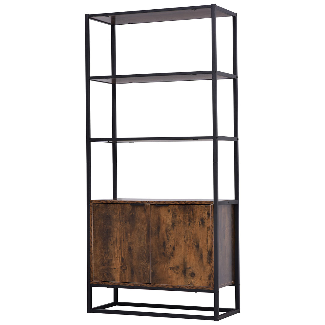 Industrial Bookshelf, Storage Shelf, Large Bookcase with 3 Open Shelves, Multifunctional Rack for Living Room, Office, Rustic Brown and Black