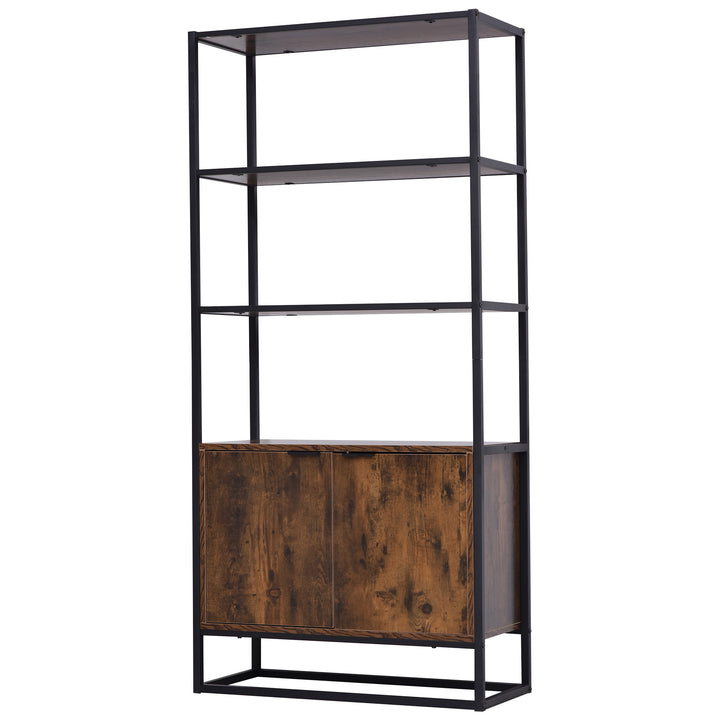 Industrial Bookshelf, Storage Shelf, Large Bookcase with 3 Open Shelves, Multifunctional Rack for Living Room, Office, Rustic Brown and Black