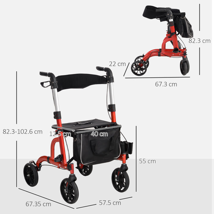 Lightweight Walking Frame, Folding Rollator Walker with Seat and Backr