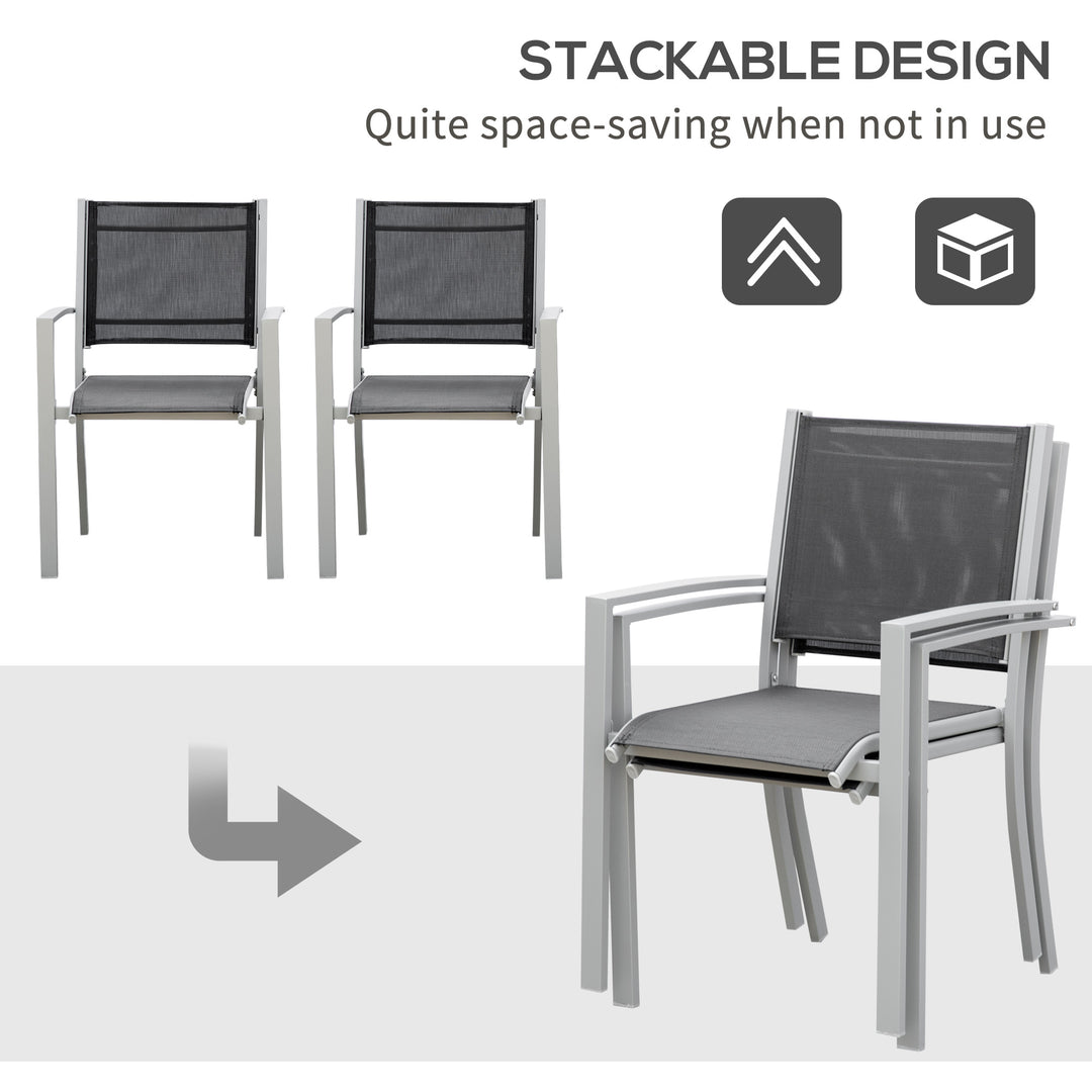 Garden Chairs Set Of 2 Outdoor Chairs with Steel Frame Texteline Seats for Dining Patio Balcony Grey and Black
