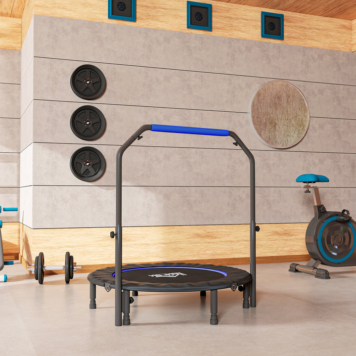 45" Foldable Mini Fitness Trampoline, with Adjustable Foam Handle, Blue