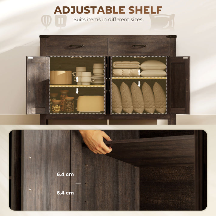Kitchen Cupboard, Sideboard with 4 Doors, 2 Drawers and 2 Adjustable S