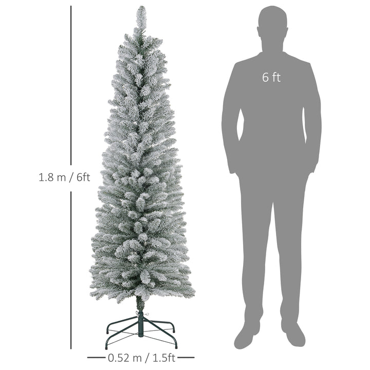 HOMCOM 6ft Artificial Pencil Christmas Tree with 329 Snow Flocked Tips, Metal Base, Realistic Xmas Tree | Aosom UK