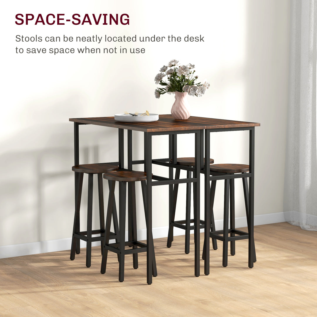 6-Piece Bar Table Set, Counter Height Kitchen Dining Set with 2 High Tables & 4 Stools, Space Saving Compact Bar Furniture for Small Kitchens and Flats, Multiple Arrangements, Rustic Brown