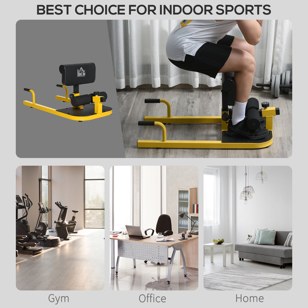 MCL Squat Machine with Push Up Stand, Padded Hip Thrust Bench with Adjustable Cushion for Home Gym Work Out, Yellow