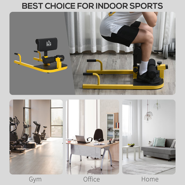 MCL Squat Machine with Push Up Stand, Padded Hip Thrust Bench with Adjustable Cushion for Home Gym Work Out, Yellow