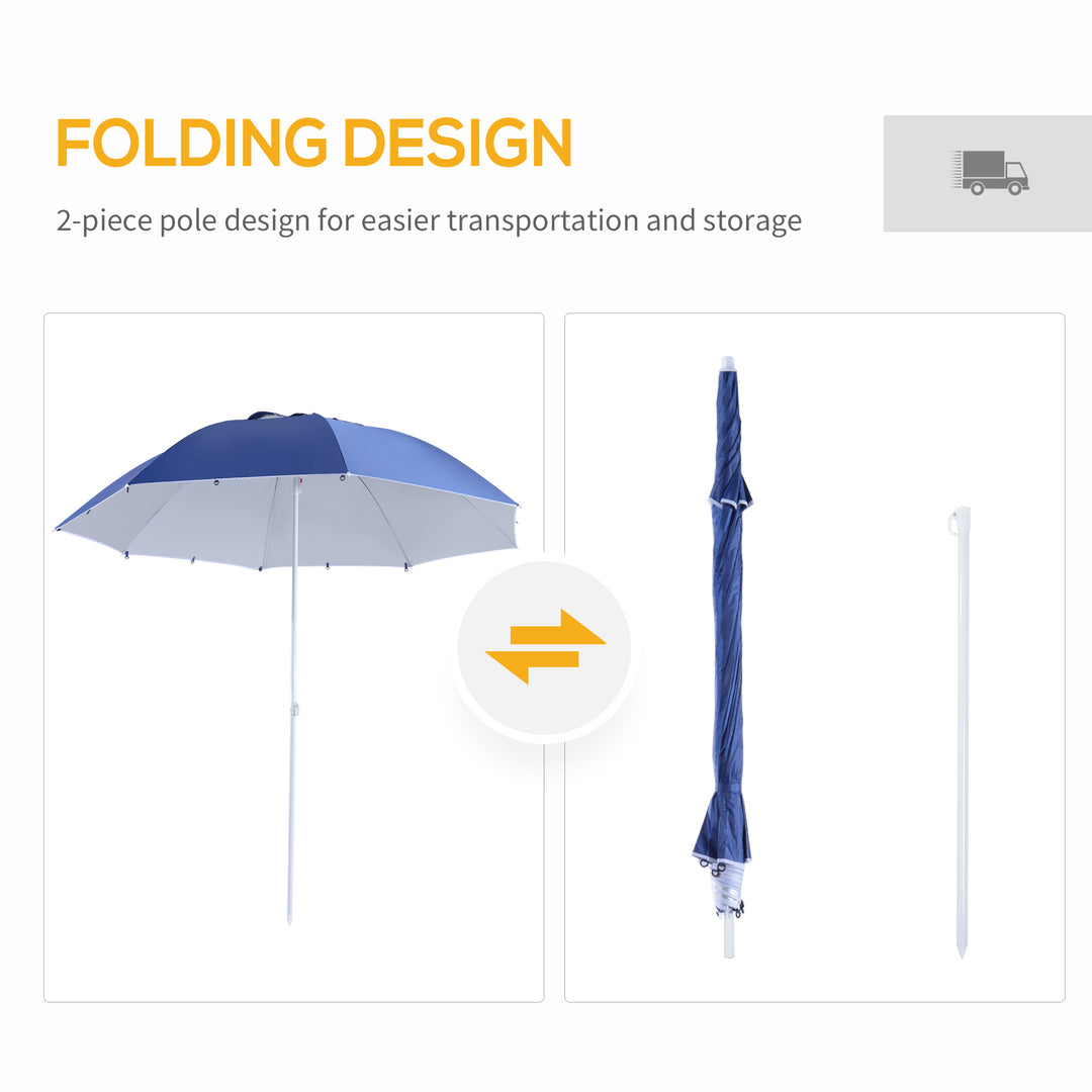 Outsunny 2m Beach Umbrella: UV-Protective Parasol, Coated Blue Polyester & Steel Frame | Aosom UK