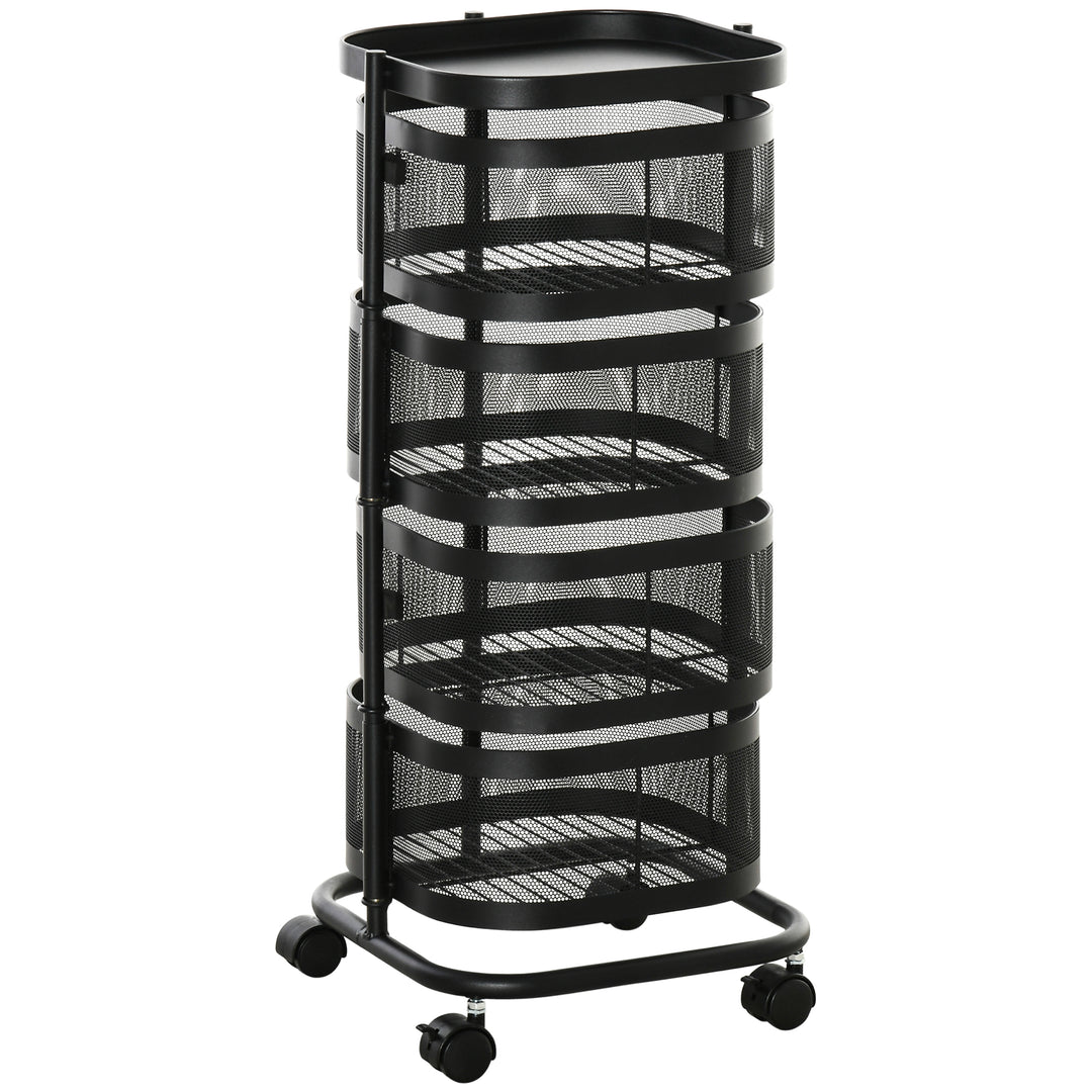 Metal Storage Cart, 4-Tier Storage Trolley on Wheels with 4 Mesh Baske
