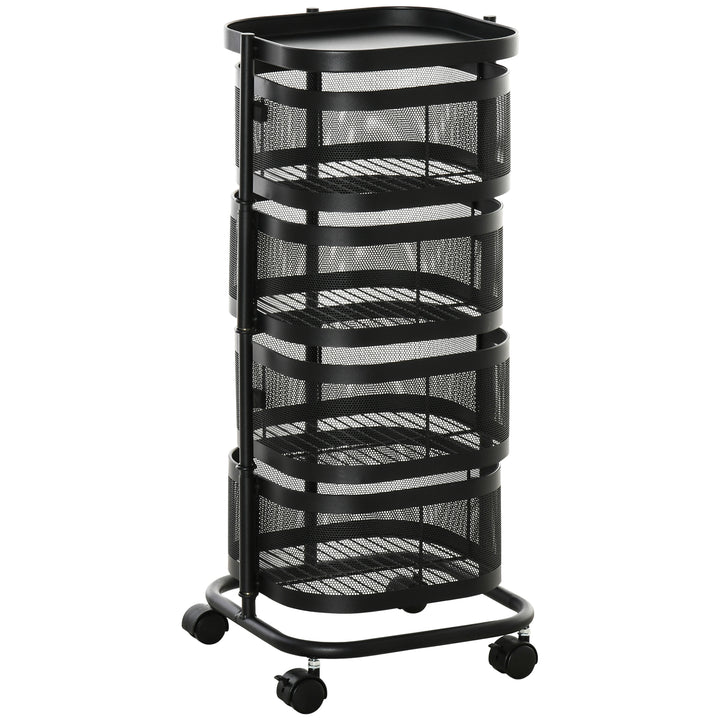Metal Storage Cart, 4-Tier Storage Trolley on Wheels with 4 Mesh Baske