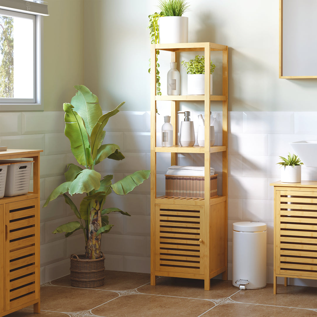 140cm Tall Bathroom Cabinet, Freestanding Storage Unit w/ 3 Shelves, Utility Organiser Cupboard for Home Kitchen