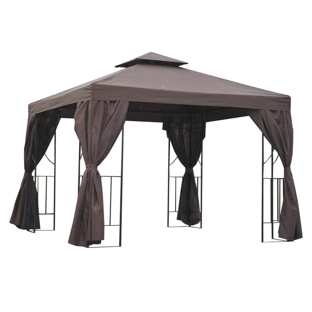 MCL 3 x 3 m Garden Gazebo Double Roof Marquee Patio Wedding Party Tent Canopy Shelter with Sidewalls (Brown)