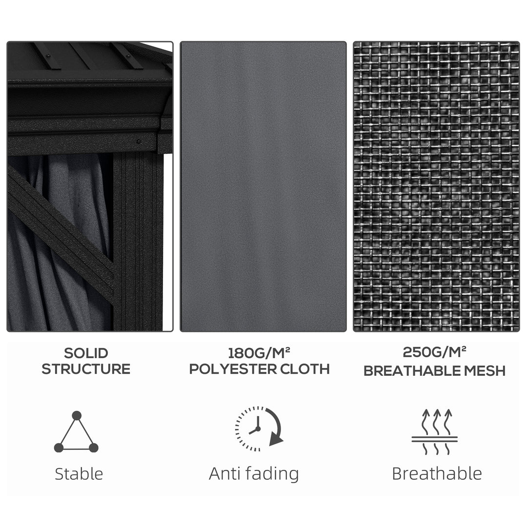 3.65 x 3m Aluminium Hardtop Gazebo, with Accessories - Dark Grey