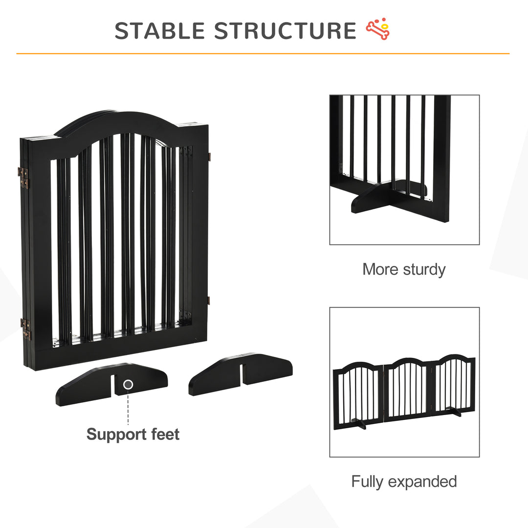 PawHut Freestanding Dog Gate, Wooden Foldable Pet Fence, Safety Barrier for House Doorway Stairs, with Support Feet, Small, Black | Aosom UK