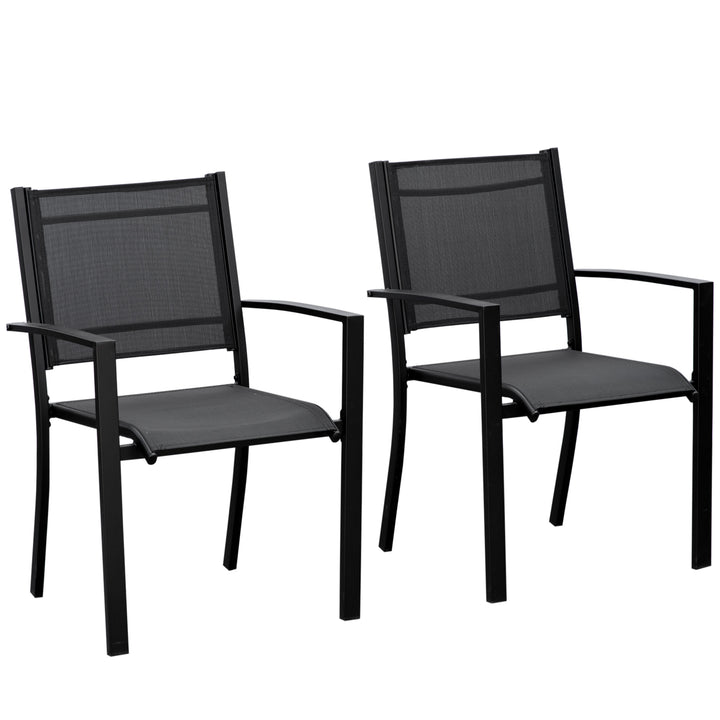 Set of 2 Outdoor Garden Chairs with Steel Frame Texteline Seats for Dining Patio Balcony Black