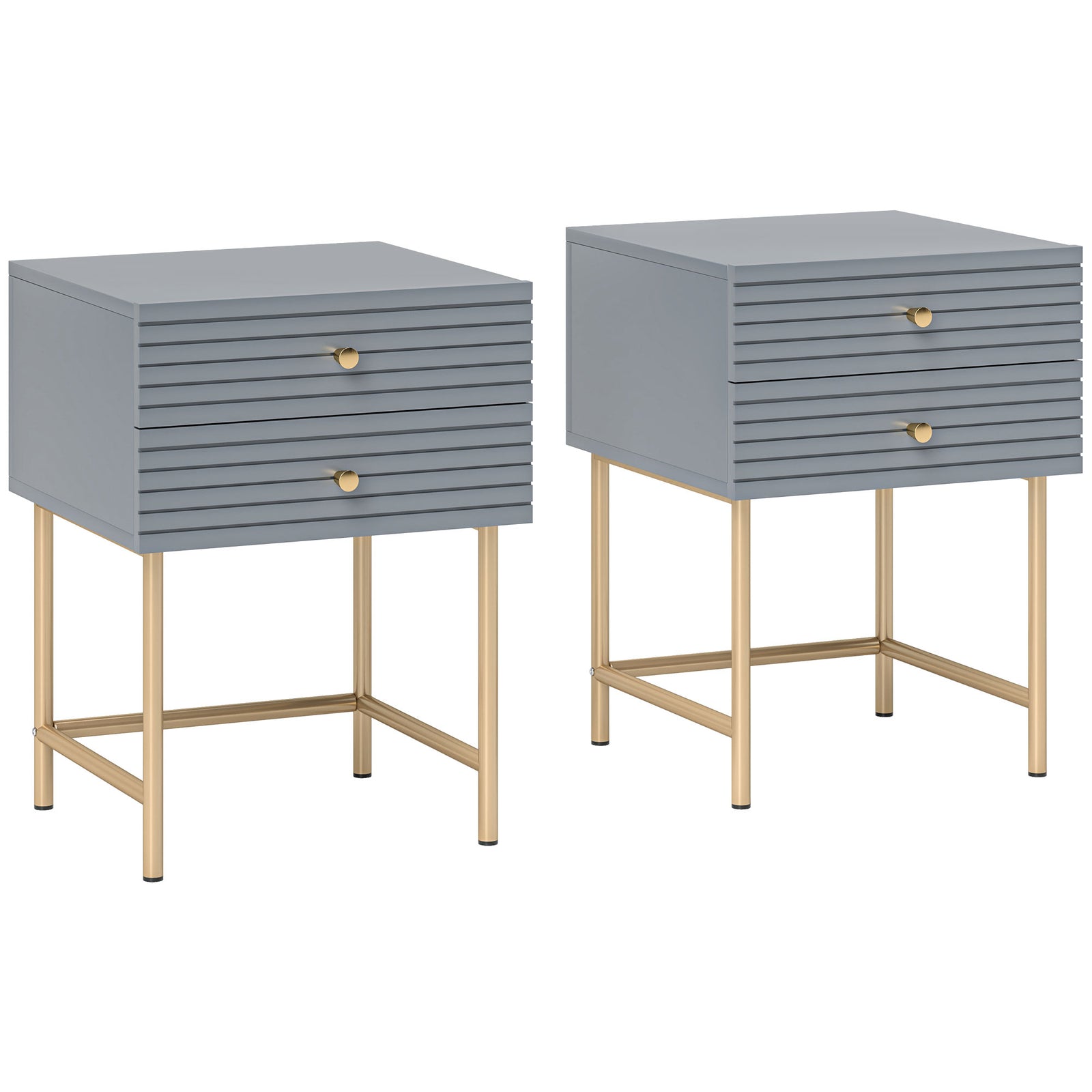 Set of Two Elegant Bedside Tables - Grey/Gold-Tone