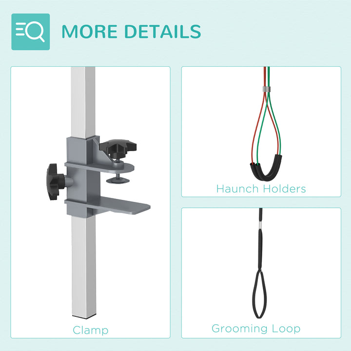 MCL Adjustable Pet Grooming Arm, with Clamp, Haunch Holders & Grooming Loop - Sliver-Tone