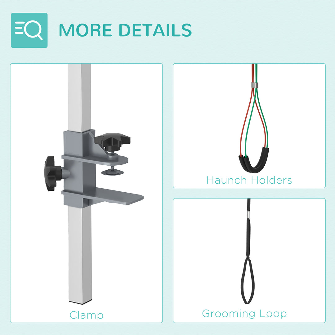 Adjustable Pet Grooming Arm, with Clamp, Haunch Holders & Grooming Loop - Sliver-Tone