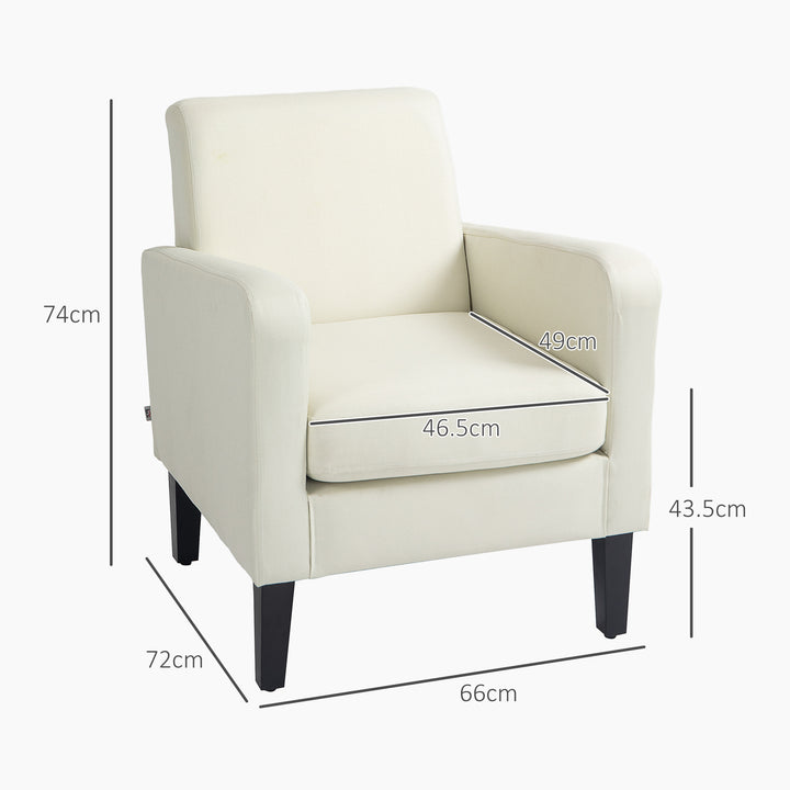 2 Pieces Modern Armchairs with Rubber Wood Legs, Upholstered Accent Chairs, Single Sofa for Living Room, Bedroom, Cream White