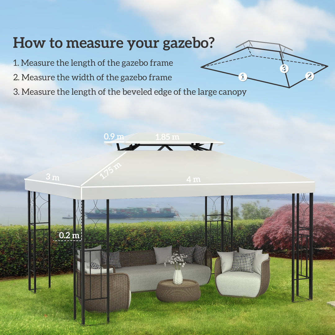 3x4m Gazebo Replacement Roof Canopy 2 Tier Top UV Cover Garden Patio Outdoor Sun Awning Shelters Cream (TOP COVER ONLY)